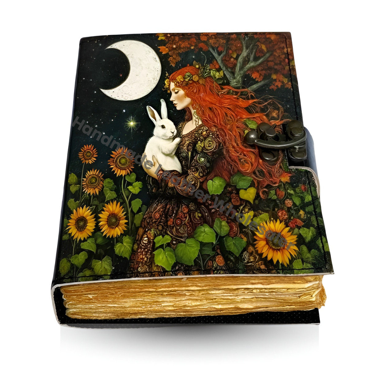 Fairy Leather Grimoire – Handmade Book of Shadows with Lock