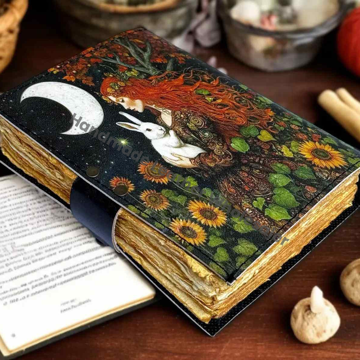 Fairy Leather Grimoire – Handmade Book of Shadows with Lock