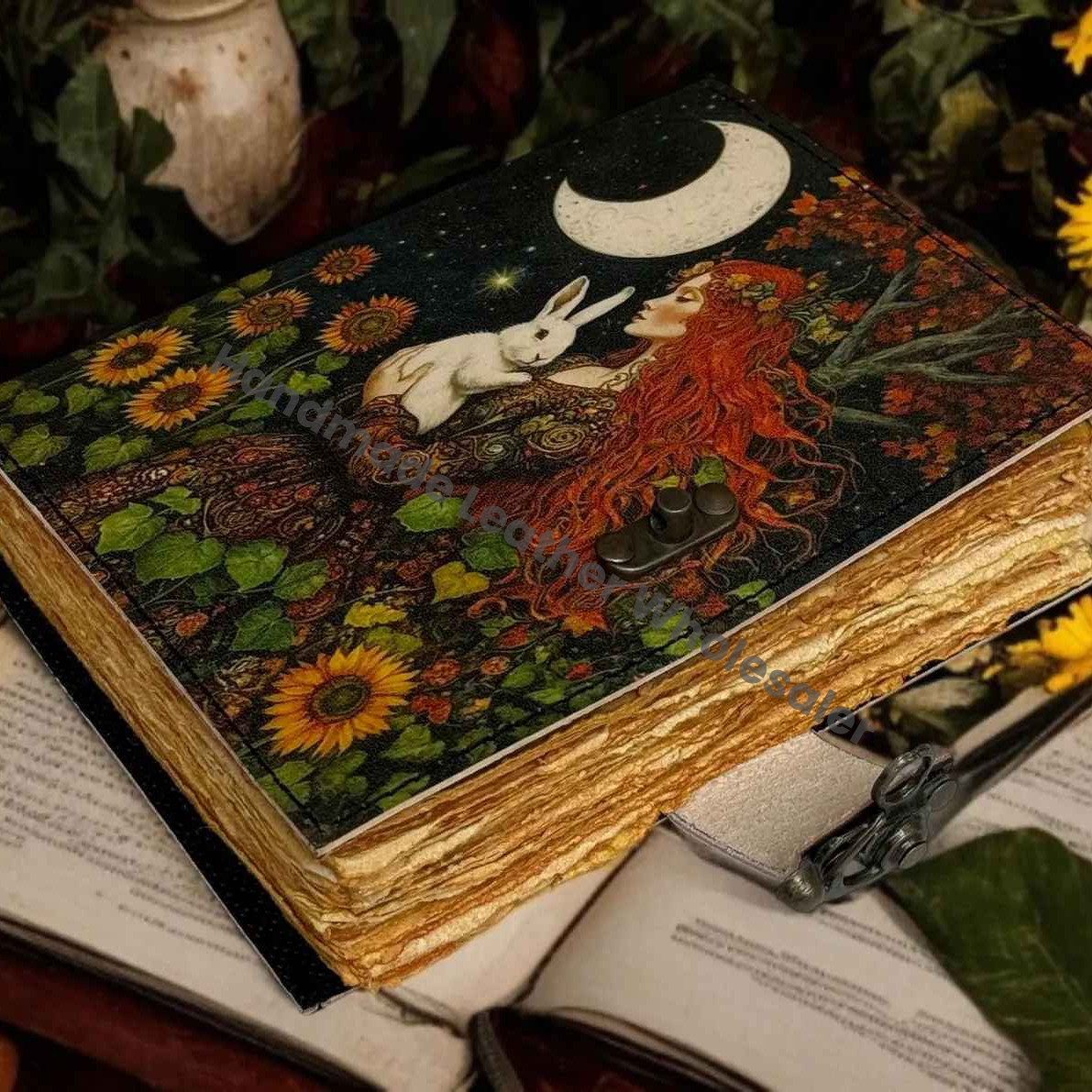 Fairy Leather Grimoire – Handmade Book of Shadows with Lock