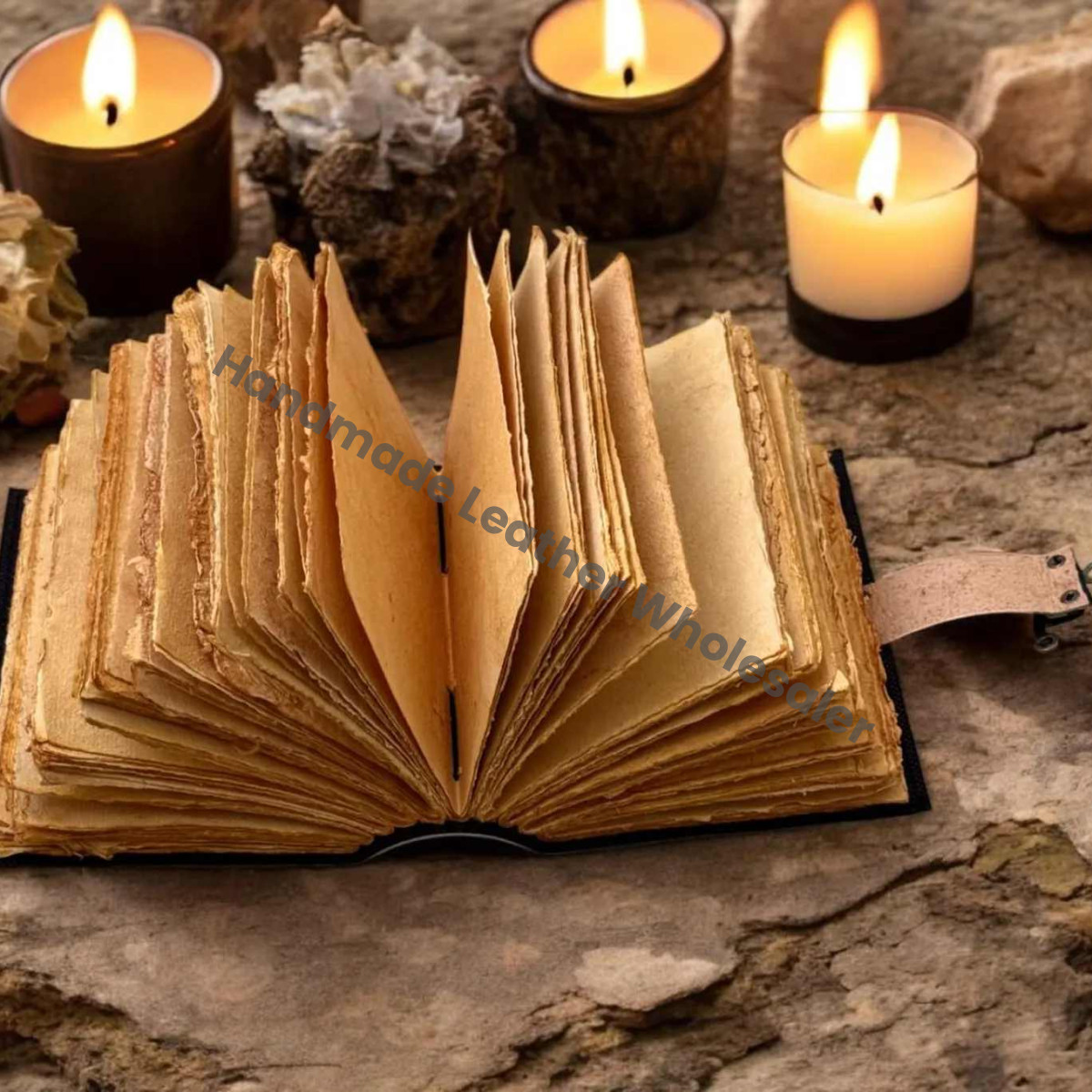 Fairy Leather Grimoire Journal – Handmade Book of Shadows with Lock