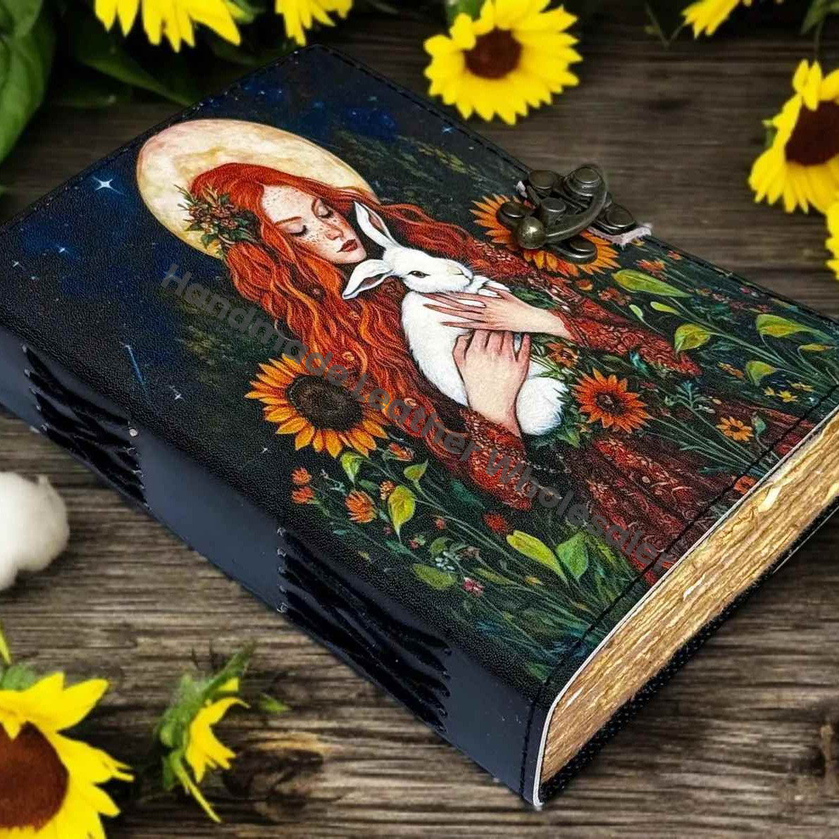 Fairy Leather Journal – Handmade Book of Shadows, Antique Lock