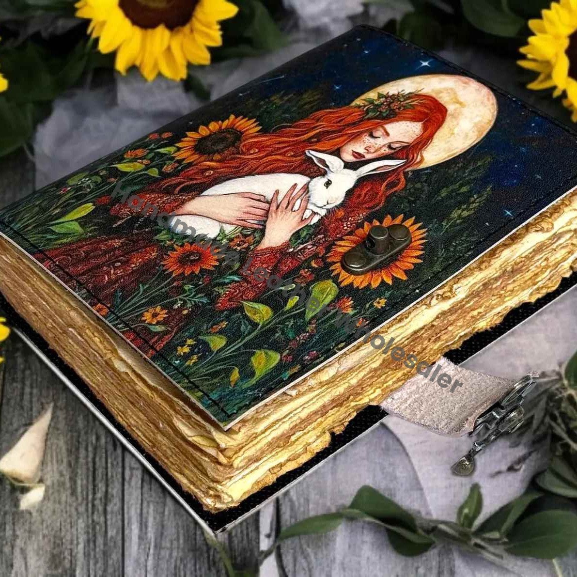 Fairy Leather Journal – Handmade Book of Shadows, Antique Lock