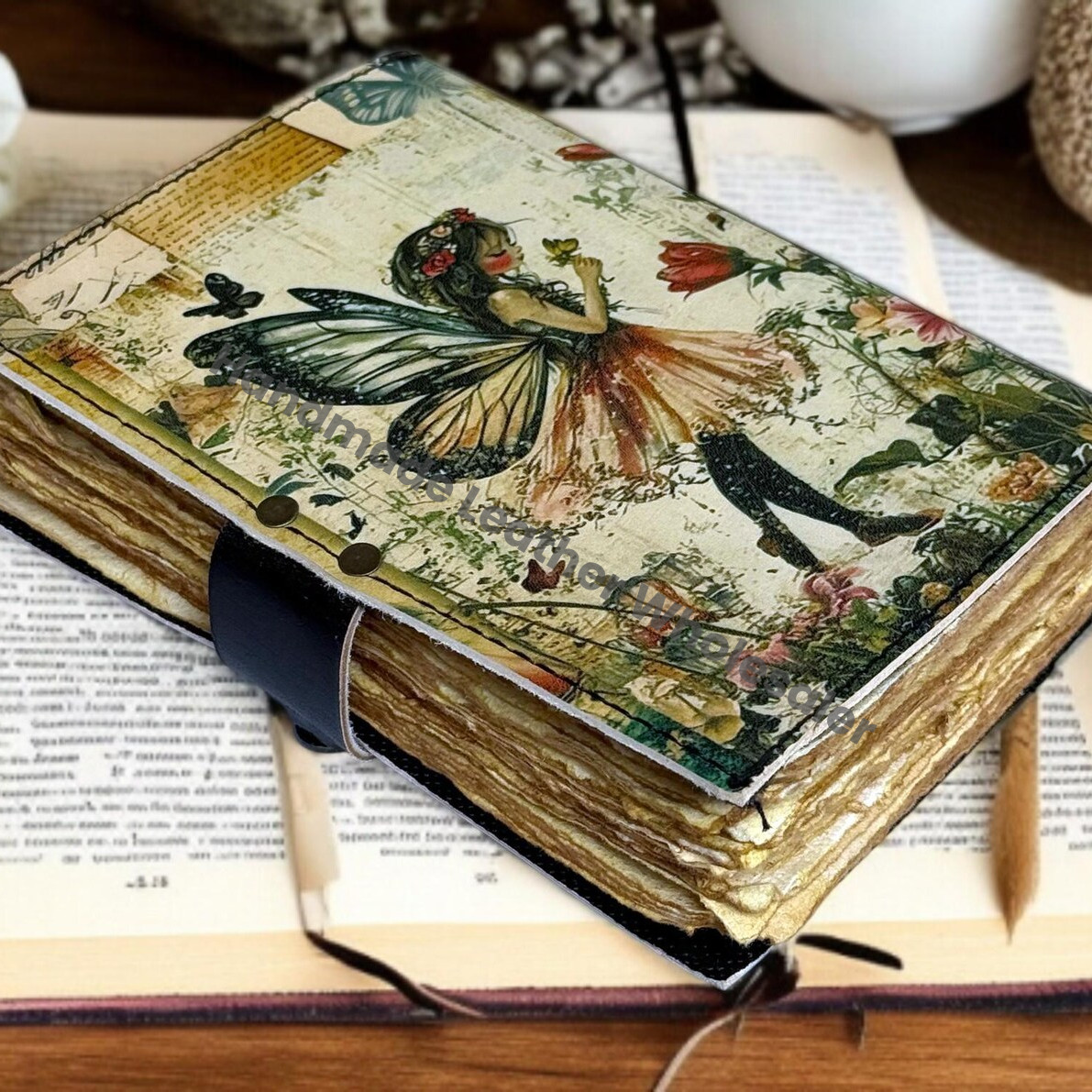 Fairy Leather Journal – Handmade Grimoire, Book of Shadows with Lock