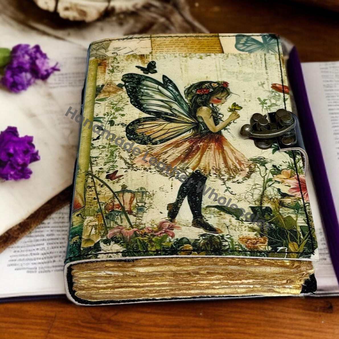 Fairy Leather Journal – Handmade Grimoire, Book of Shadows with Lock
