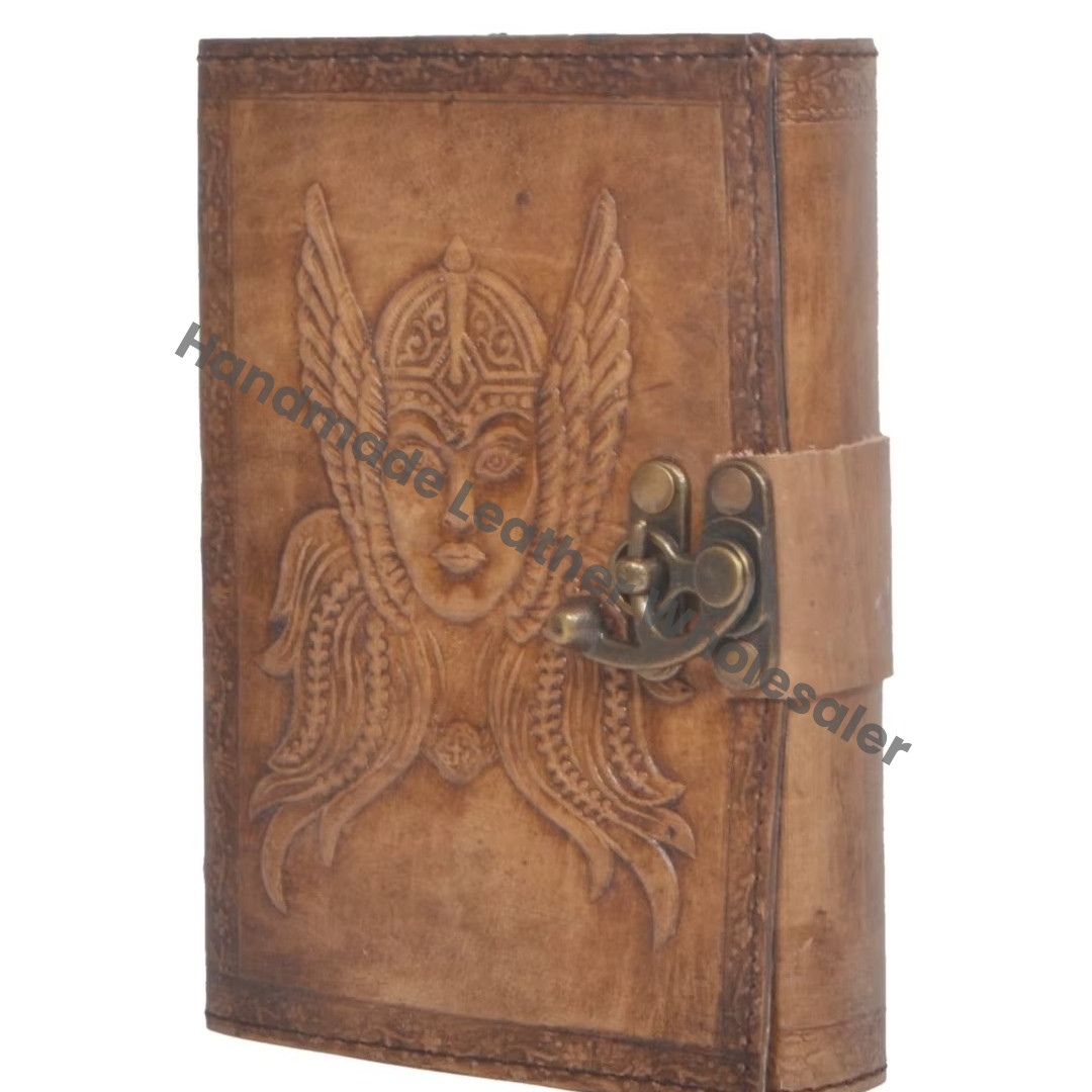 Fairy Women Grimoire Handmade Leather Embossed Blank Journal Book Shadows Notebook Office College Poetry Sketch Gift Custom Logo