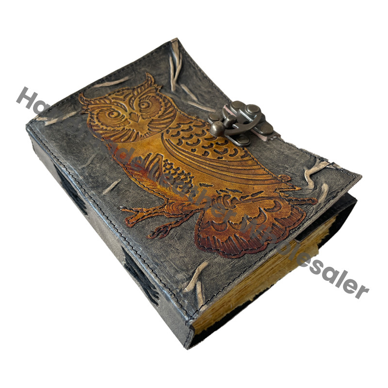 Fashion Style Notebooks Owl Leather Journals Hardcover Thermal Binding Vintage Embossing Pattern Charcoal Gift Writing Notebooks
