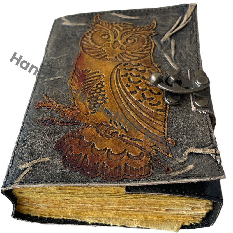 Fashion Style Notebooks Owl Leather Journals Hardcover Thermal Binding Vintage Embossing Pattern Charcoal Gift Writing Notebooks