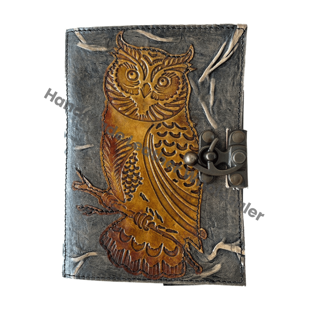 Fashion Style Notebooks Owl Leather Journals Hardcover Thermal Binding Vintage Embossing Pattern Charcoal Gift Writing Notebooks