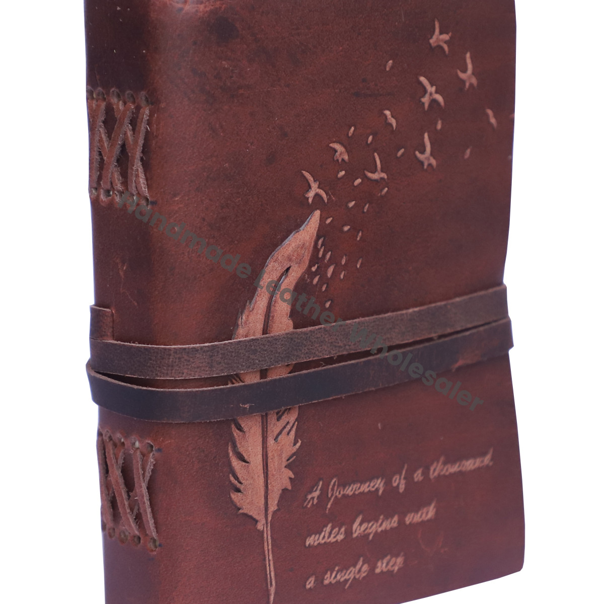 Feather Embossed Handmade Leather Journal Cotton Deckle Edge Paper Leather Diary for Sketch Writing Men & Women