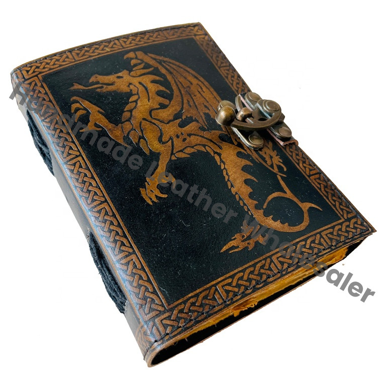 Fire Dragon Vintage Leather Journal for Women Large Book Shadows Sketchbook Recyclable Handmade Paper Charcoal Planner Gift