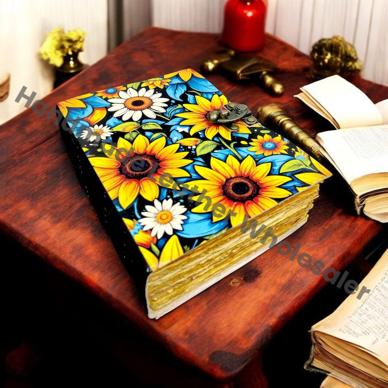 Floral Handmade Leather Journal: Gothic Grimoire Blank spell book of shadows