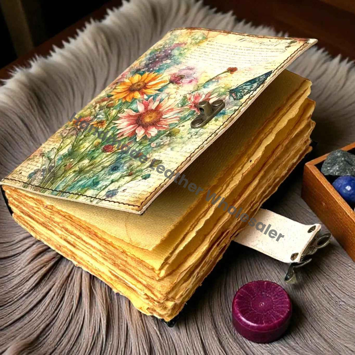 Flower Leather journal Vintage Sun Forest Grimoir Handmade Book of Shadows, Spell book Wiccan Pagan Gothic Magic Diary