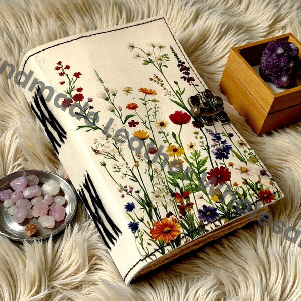 Flower Leather journal Vintage Sun Forest Grimoire Handmade Book of Shadows, Spell book Wiccan Pagan Gothic Magic Diary Gifts |