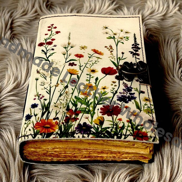 Flower Leather journal Vintage Sun Forest Grimoire Handmade Book of Shadows, Spell book Wiccan Pagan Gothic Magic Diary Gifts |