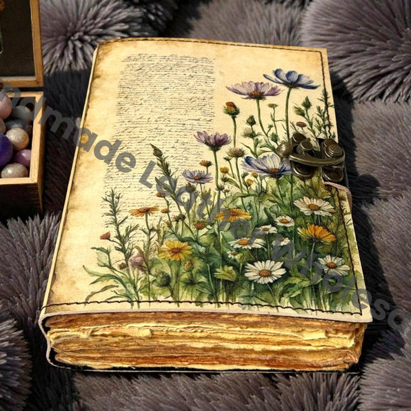 Flower Leather journal Vintage Sun Forest Grimoire Handmade Book of Shadows, Spell book Wiccan Pagan Gothic Magic Diary Gifts