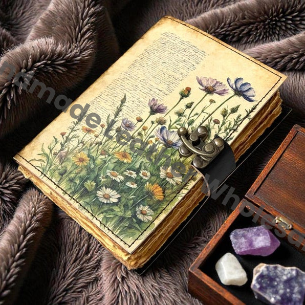 Flower Leather journal Vintage Sun Forest Grimoire Handmade Book of Shadows, Spell book Wiccan Pagan Gothic Magic Diary Gifts