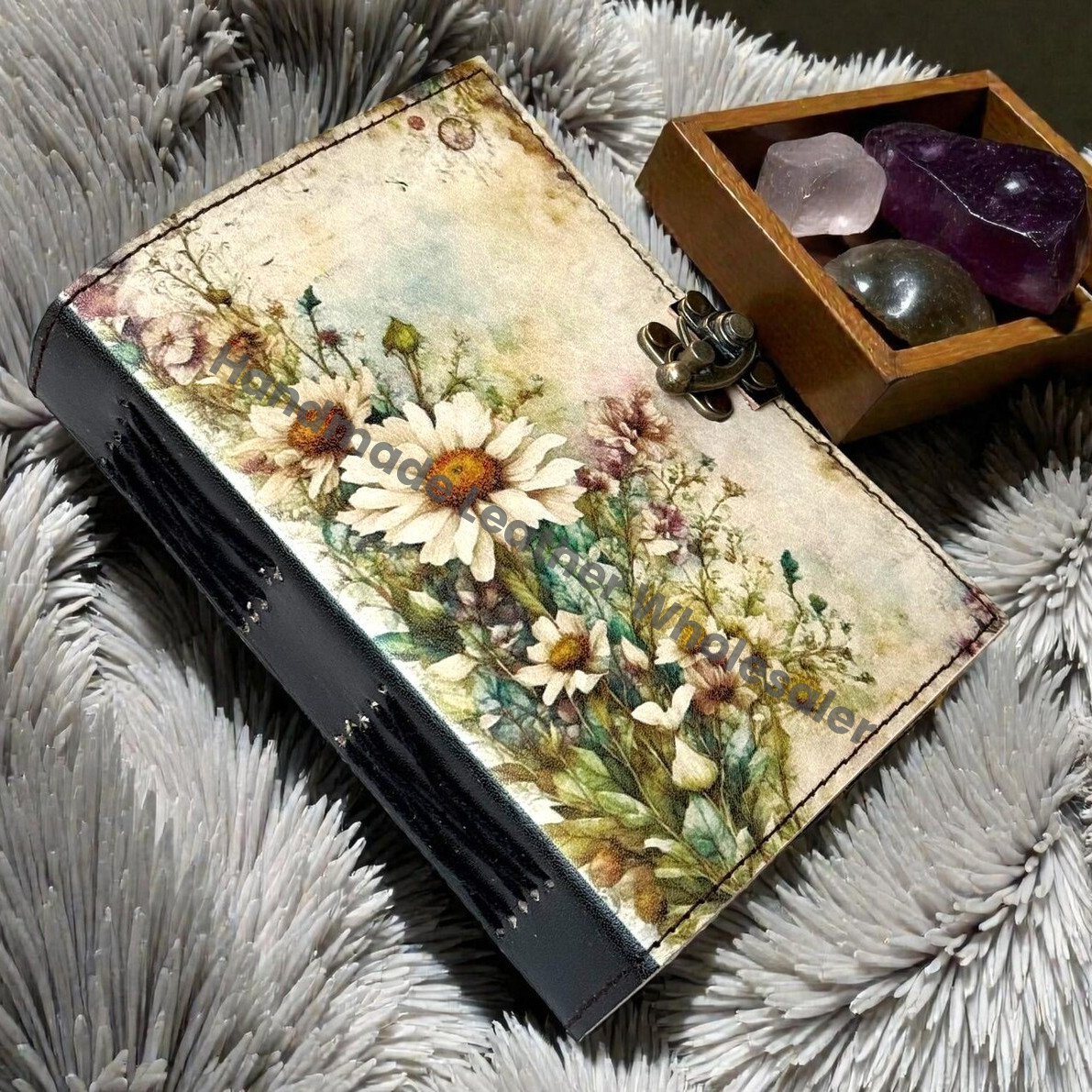 Flower Leather journal Vintage Sun Forest Grimoire Handmade Book of Shadows, Spell book Wiccan Pagan Gothic Magic Diary