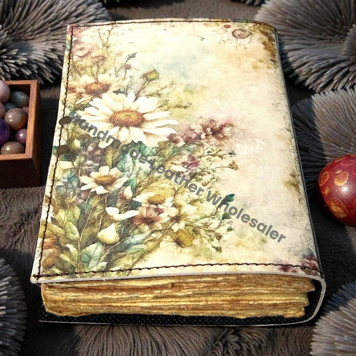 Flower Leather journal Vintage Sun Forest Grimoire Handmade Book of Shadows, Spell book Wiccan Pagan Gothic Magic Diary