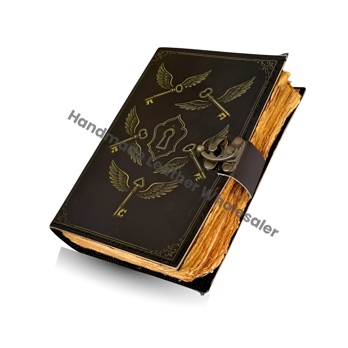Flying Key Leather Journal, Golden Snitch Notebook, Deckle Edge Paper