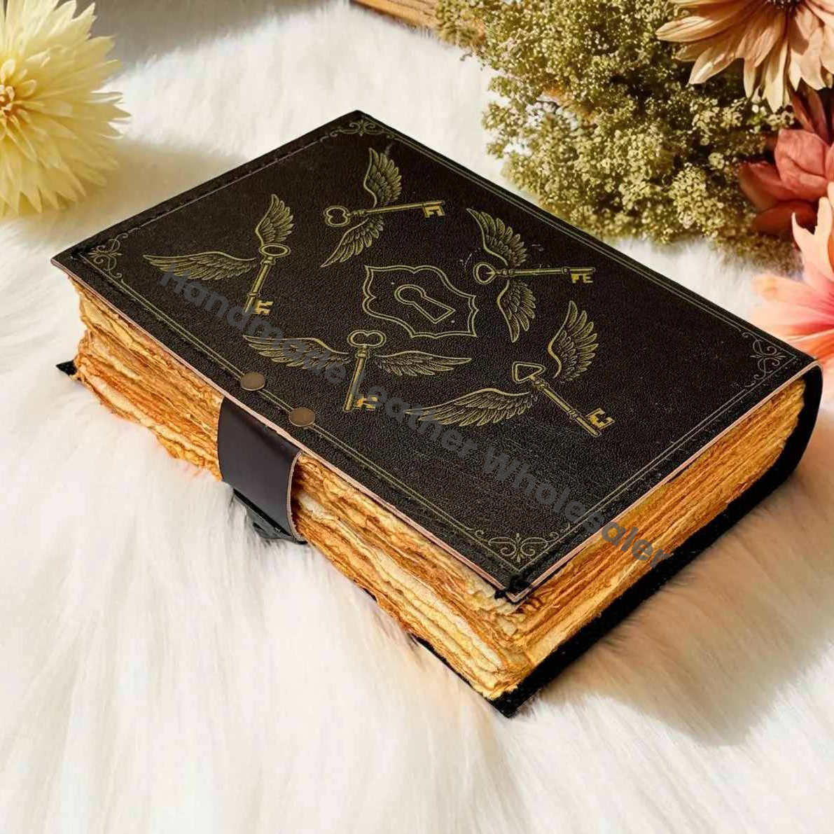 Flying Key Leather Journal, Golden Snitch Notebook, Deckle Edge Paper