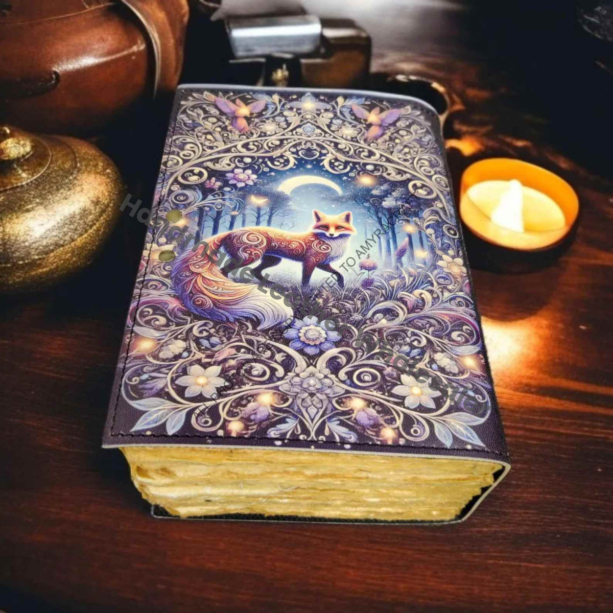 Fox Handmade Leather Journal: Vintage Witchcraft Spellbook Grimoire, Blank Book of Shadows Wiccan Pagan Gothic Diary
