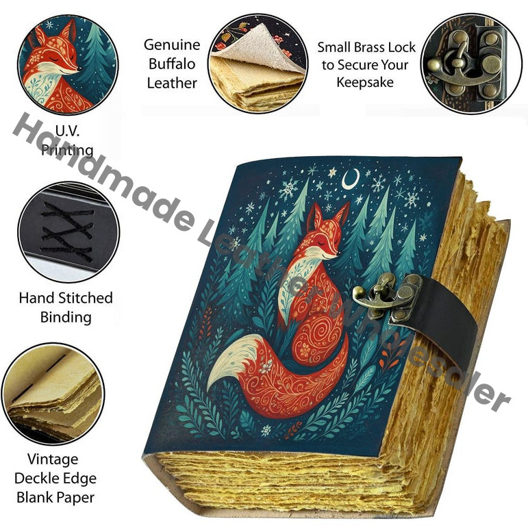 Fox Leather Grimoire, Book of Shadows, Christmas Gift