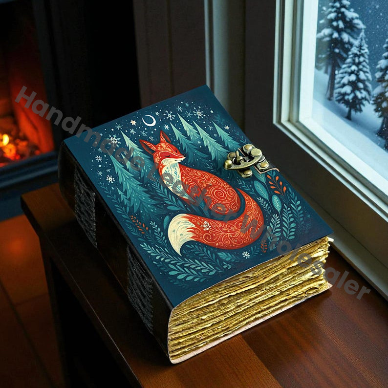 Fox Leather Grimoire, Book of Shadows, Christmas Gift