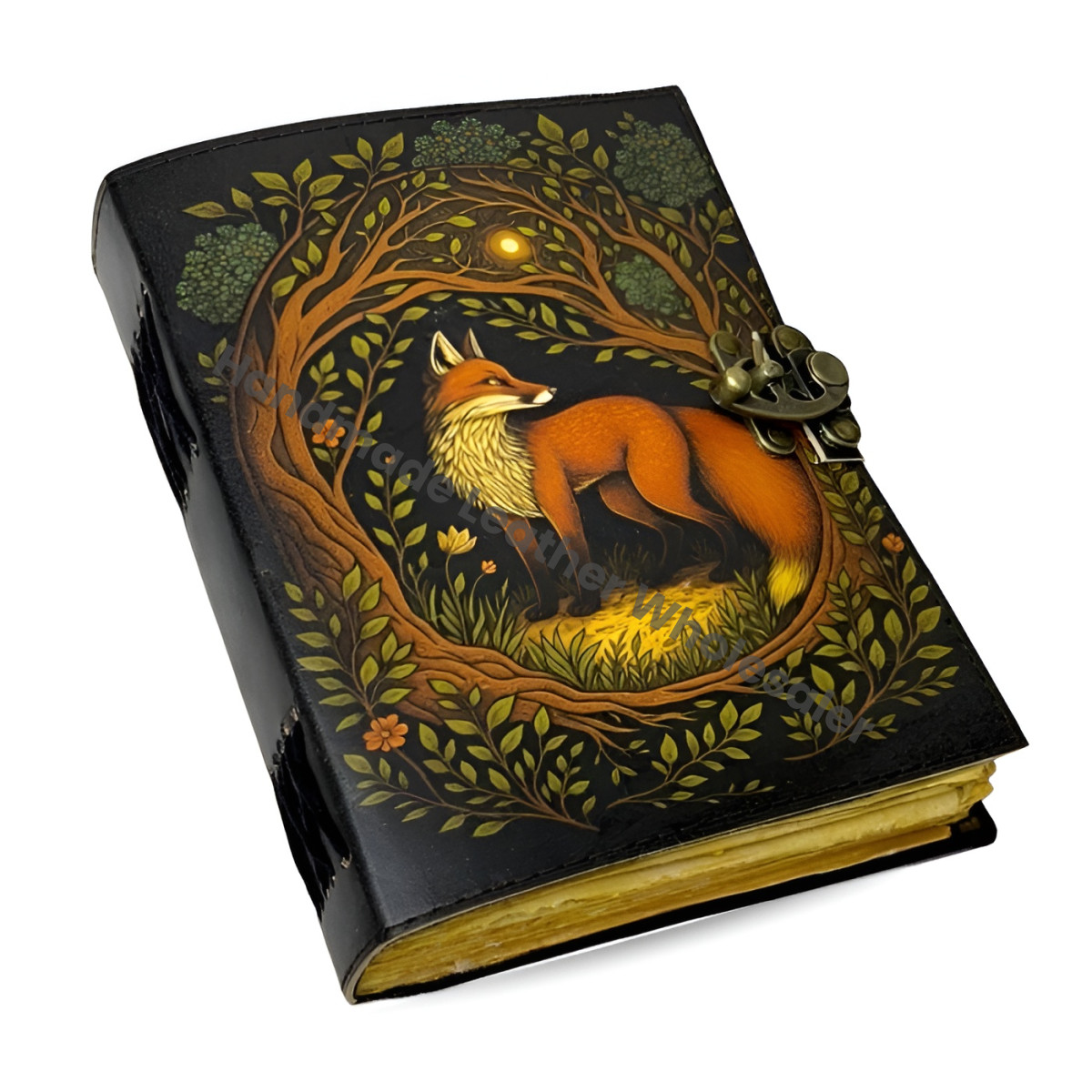 Fox Leather Grimoire – Book of Shadows, Vintage Witchcraft Spellbook, Refillable Wiccan Pagan Gothic Journal, Gift for Him & He