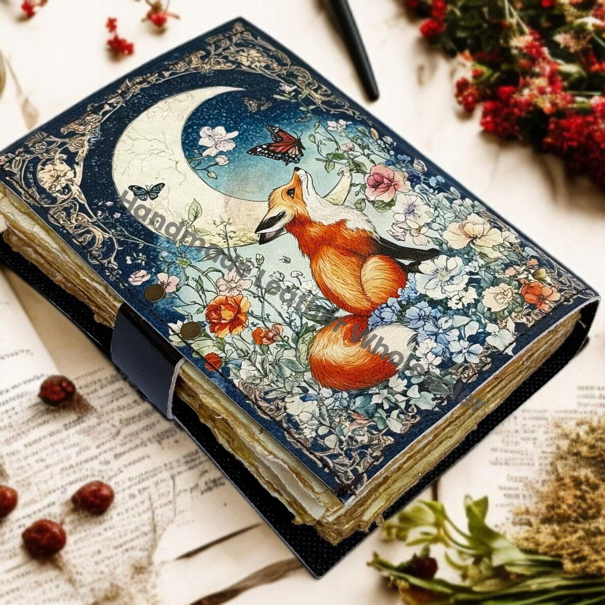 Fox Leather Grimoire | Handmade Deckle Edge Spell Book