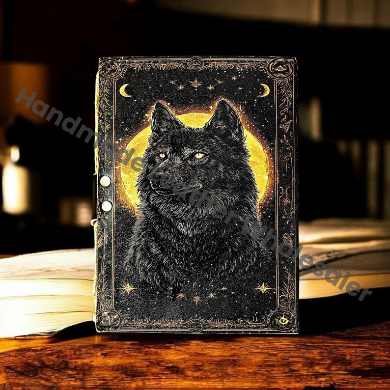 Fox Leather Grimoire | Handmade Spell Book of Shadows, Thick Vintage Deckle Paper Journal, Unique Fox Gift for Him and Her