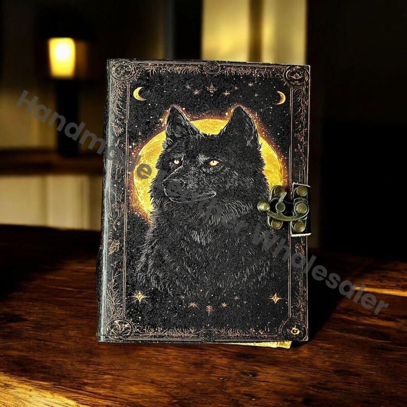 Fox Leather Grimoire | Handmade Spell Book of Shadows, Thick Vintage Deckle Paper Journal, Unique Fox Gift for Him and Her