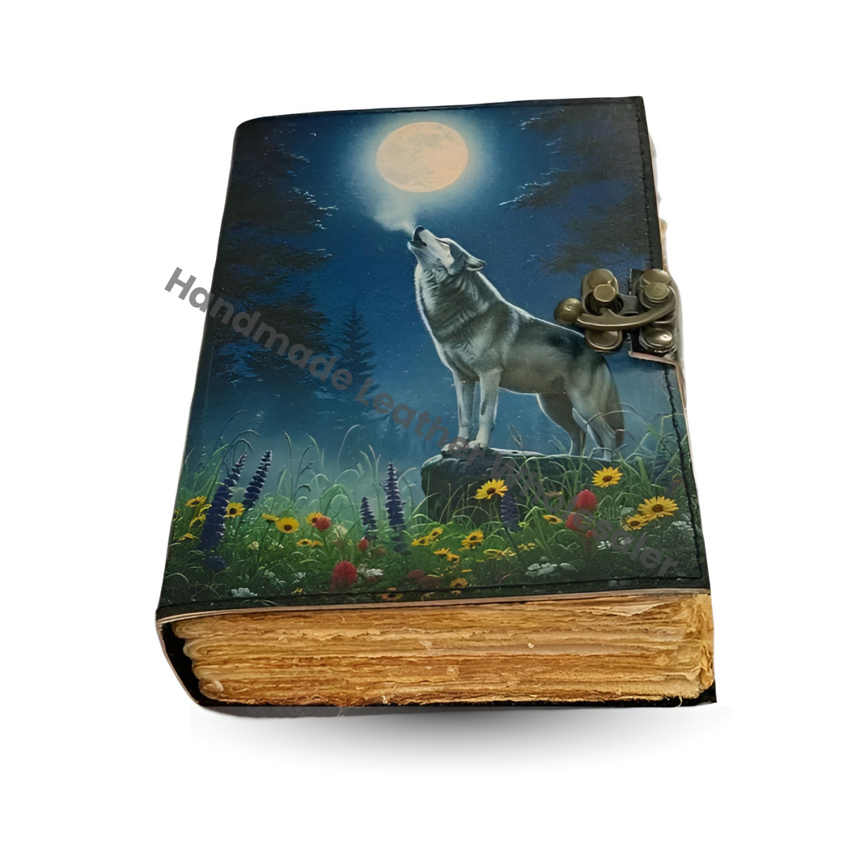 Fox Leather Grimoire | Handmade Spell Book of Shadows, Thick Vintage Deckle Paper Journal, Unique Fox