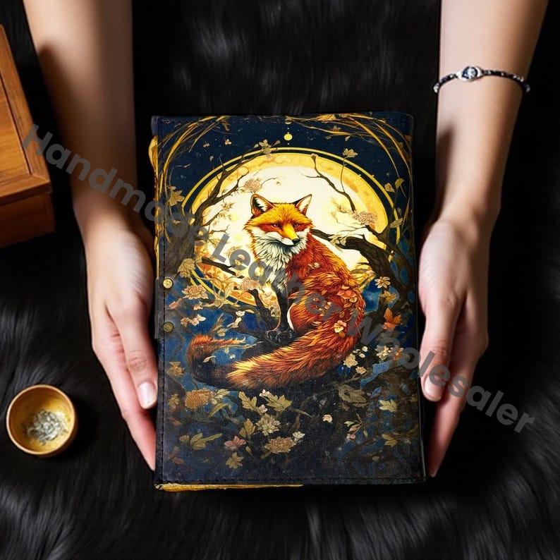 Fox Leather Grimoire, Handmade Vintage Book of Shadows, Witchcraft Spell Journal, Wiccan Pagan Gothic Occult Diary, Witchy DnD Gift