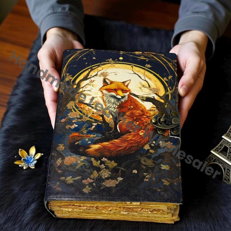 Fox Leather Grimoire, Handmade Vintage Book of Shadows, Witchcraft Spell Journal, Wiccan Pagan Gothic Occult Diary, Witchy DnD Gift