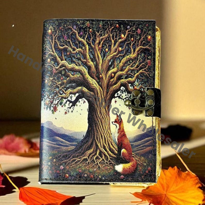 Fox Leather Grimoire Journal– Handmade Vintage Book of Shadows | Witchcraft Spellbook | Wiccan Pagan Occult Gothic Magic Diary Gift