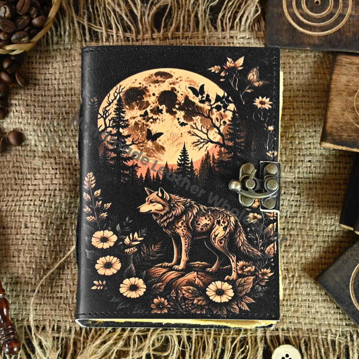 Fox Leather Grimoire Journal – Rustic Book of Shadows, Deckle Edge Paper