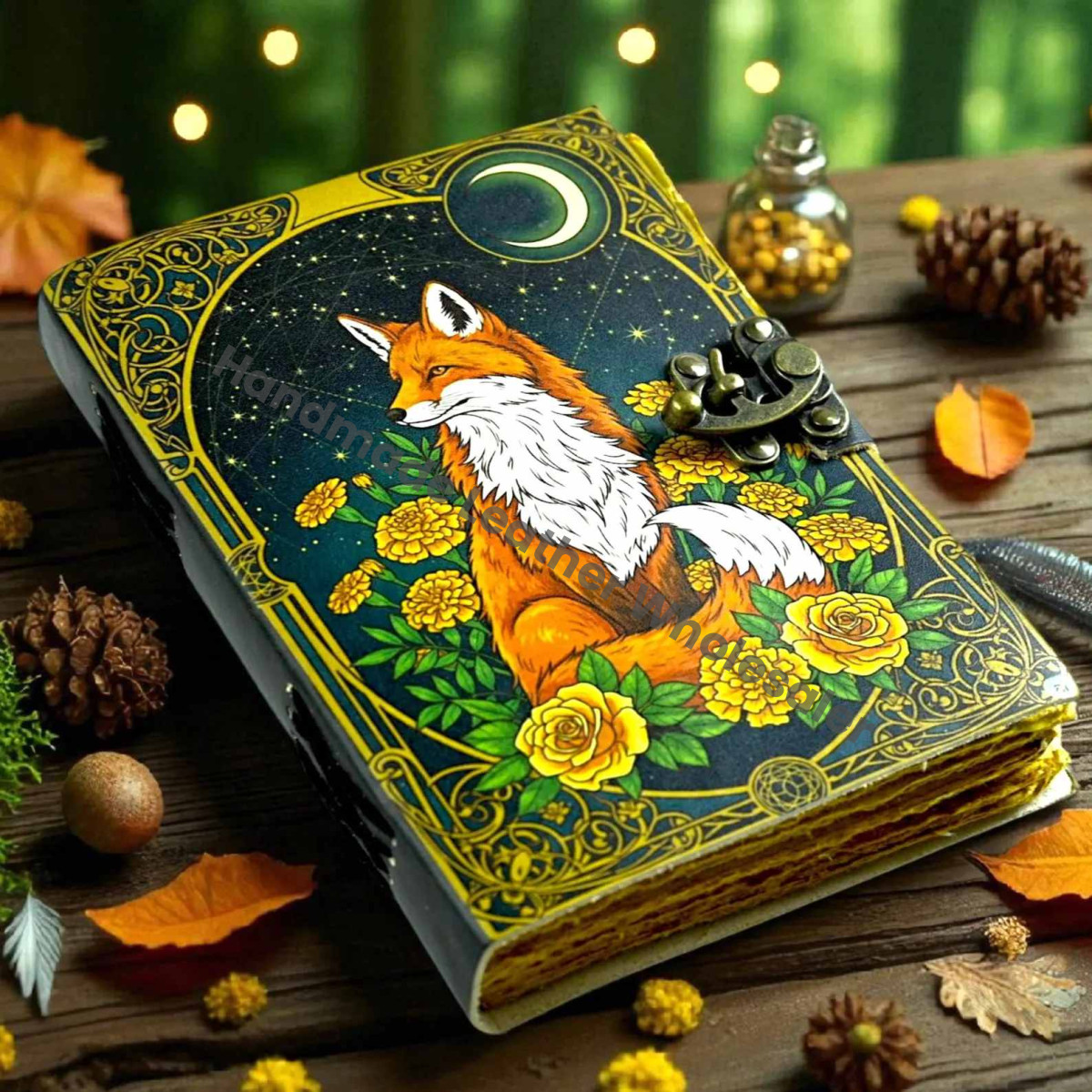 Fox Leather Grimoire: Vintage Spell Book of Shadows, Witchcraft Journal