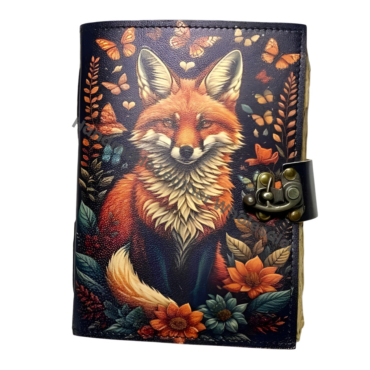 Fox Leather Journal: Handmade Grimoire Book of Shadows with Deckle Edge Paper