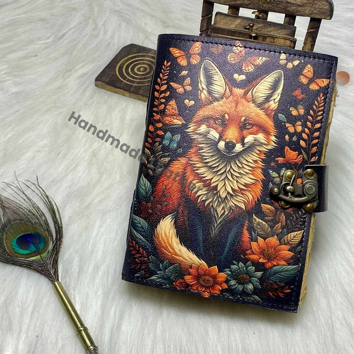 Fox Leather Journal: Handmade Grimoire Book of Shadows with Deckle Edge Paper