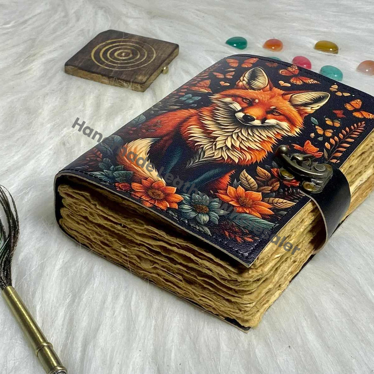 Fox Leather Journal: Handmade Grimoire Book of Shadows with Deckle Edge Paper