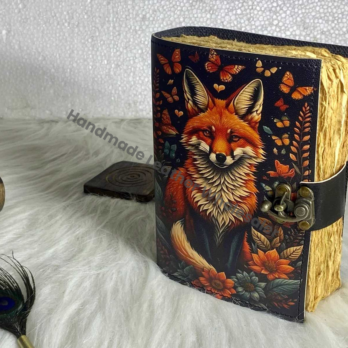 Fox Leather Journal: Handmade Grimoire Book of Shadows with Deckle Edge Paper