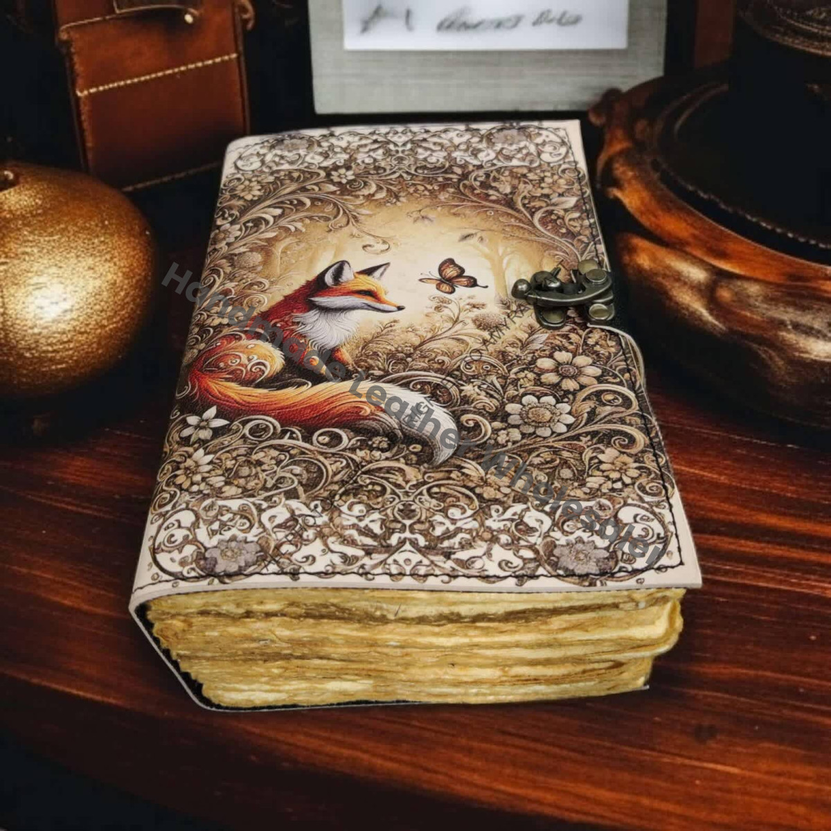 Fox Leather Journal: Vintage Grimoire, Blank Book of Shadows Personalized Witchcraft Spellbook, Wiccan Pagan Gothic Diary