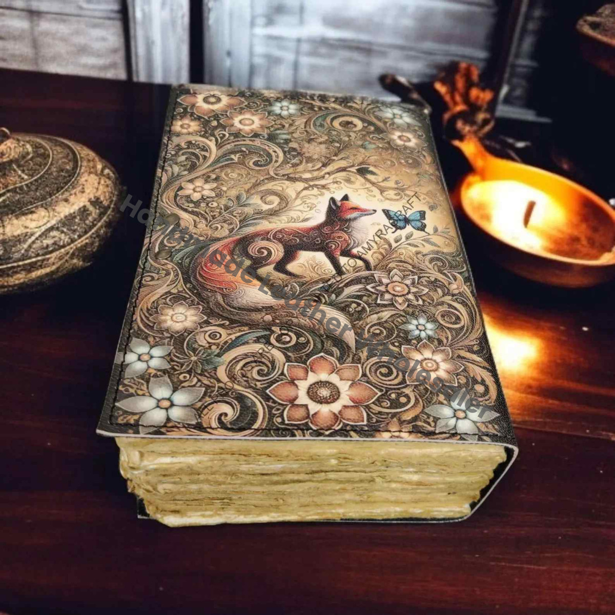 Fox Leather Journal: Vintage Grimoire, Blank Book of Shadows