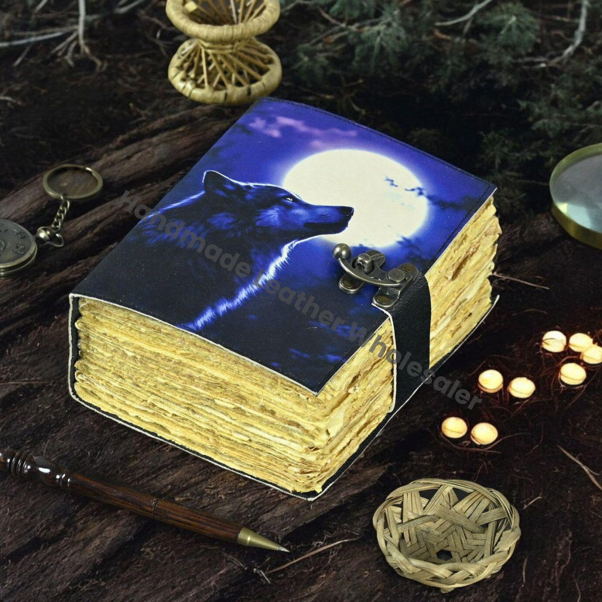 Fox Leather Journal: Vintage Grimoire Book of Shadows, Deckle Edge Paper