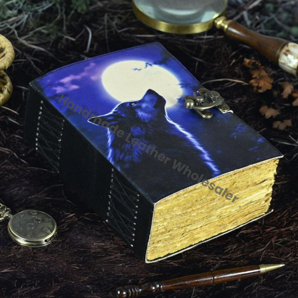 Fox Leather Journal: Vintage Grimoire Book of Shadows, Deckle Edge Paper