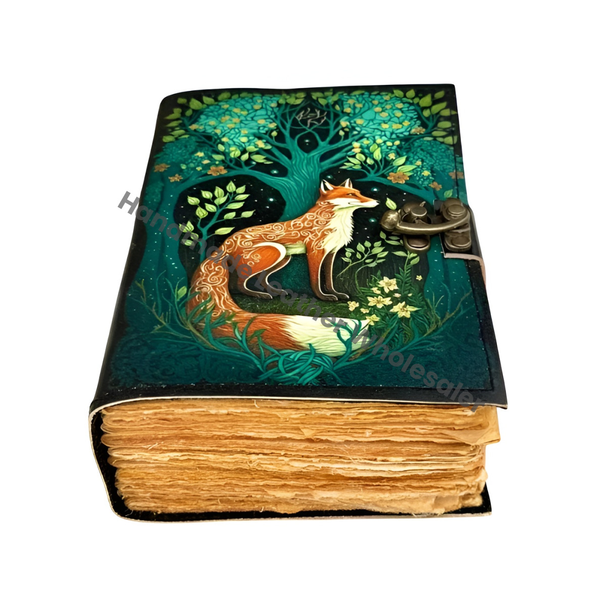 Fox Leather Journal with Lock: Handmade Writing Notebook Handmade Book of Shadows, Large Book Spell book