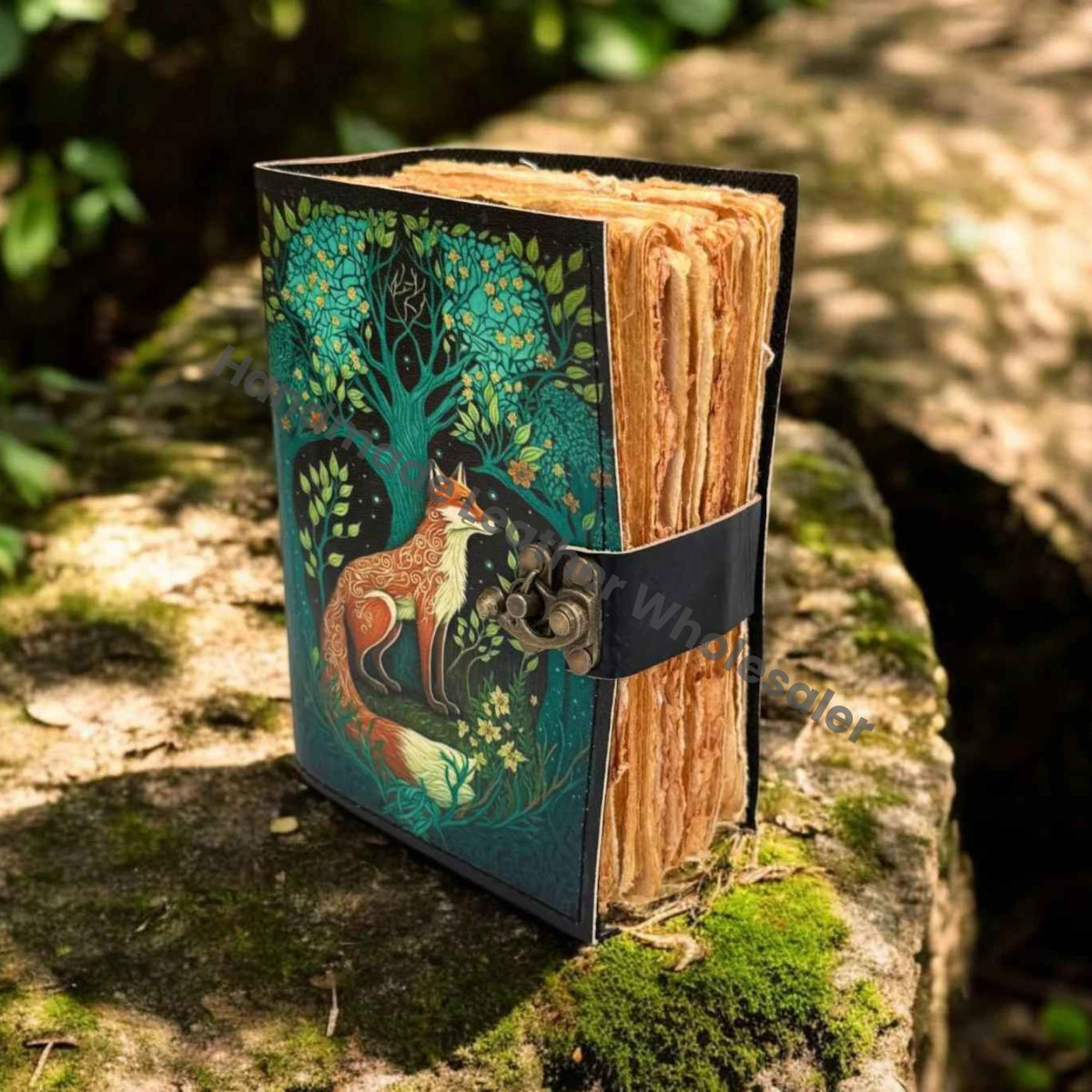 Fox Leather Journal with Lock: Handmade Writing Notebook Handmade Book of Shadows, Large Book Spell book