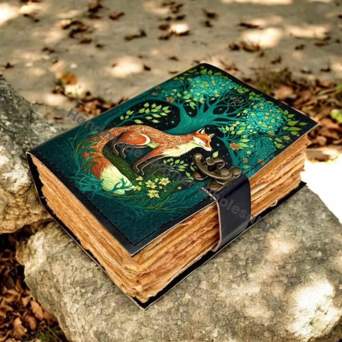 Fox Leather Journal with Lock: Handmade Writing Notebook Handmade Book of Shadows, Large Book Spell book