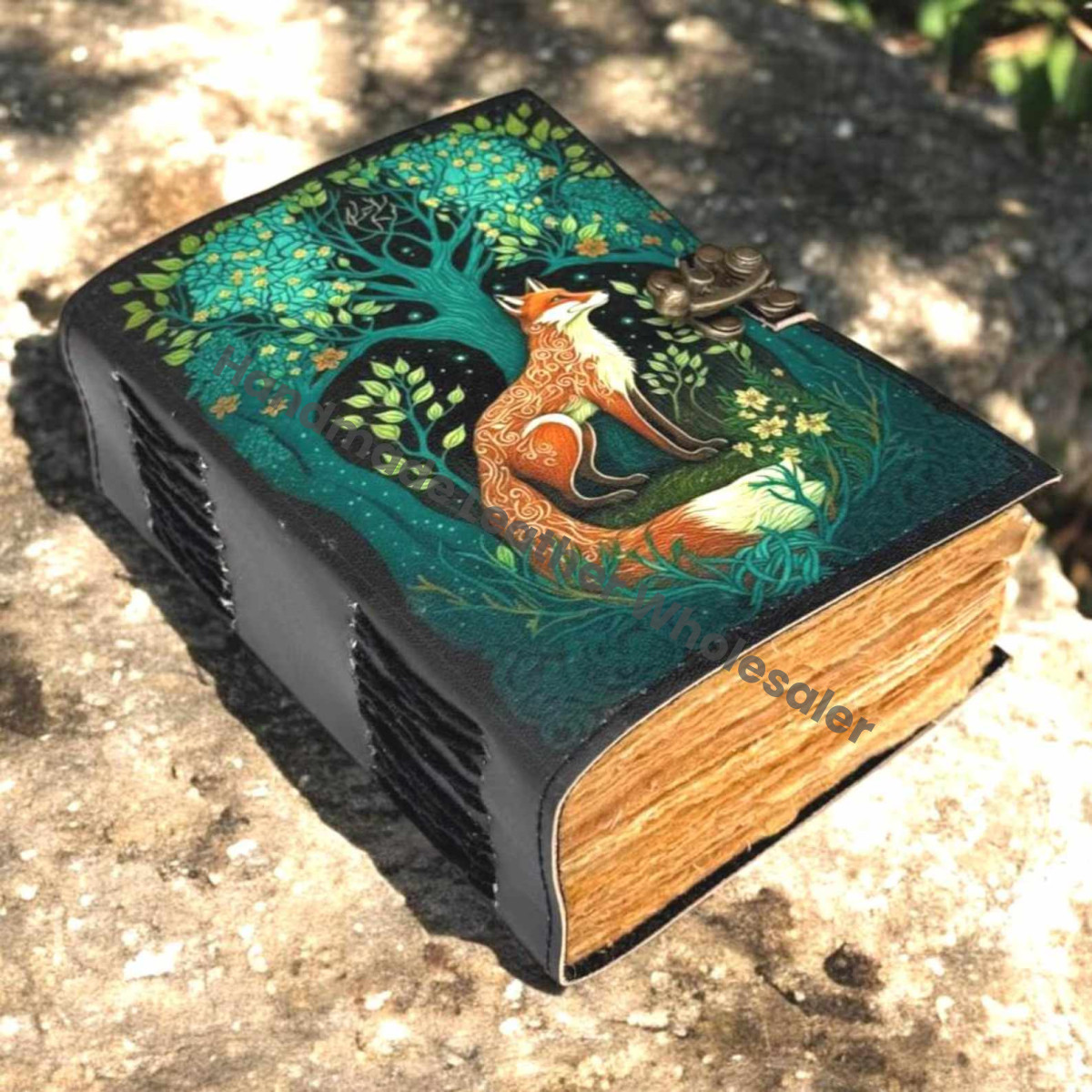 Fox Leather Journal with Lock: Handmade Writing Notebook Handmade Book of Shadows, Large Book Spell book