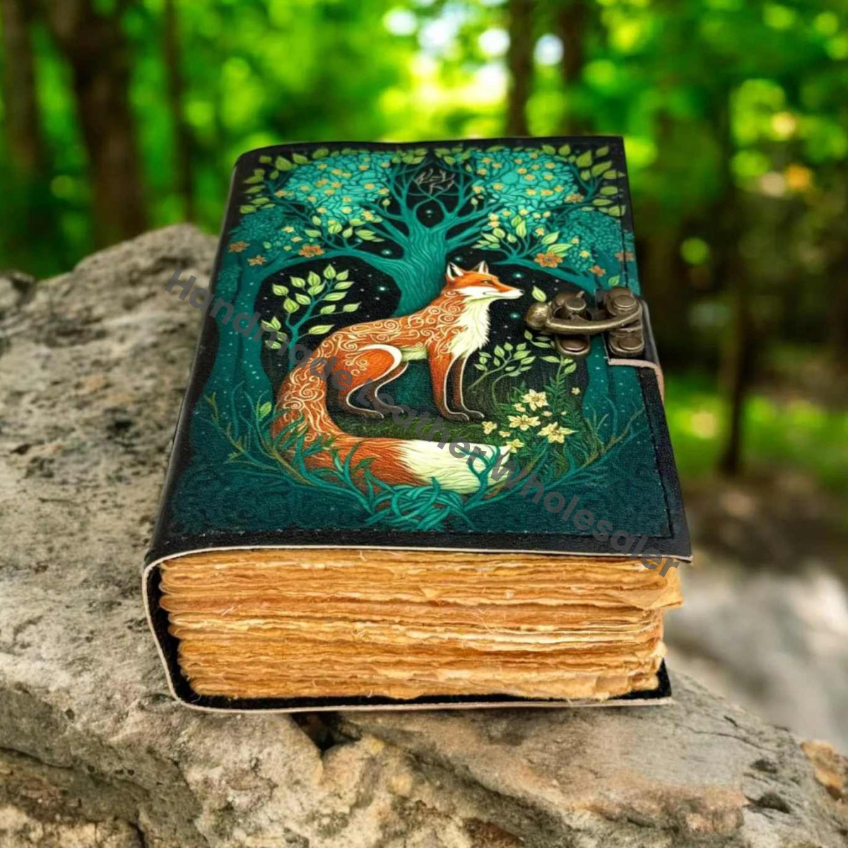 Fox Leather Journal with Lock: Handmade Writing Notebook Handmade Book of Shadows, Large Book Spell book